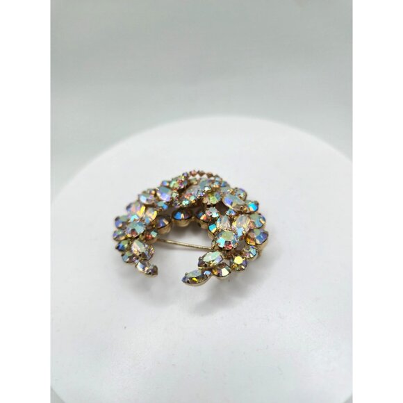 Rare Signed Sherman Aurora Borealis Crescent Brooch Vintage 1950s - Picture 4 of 4